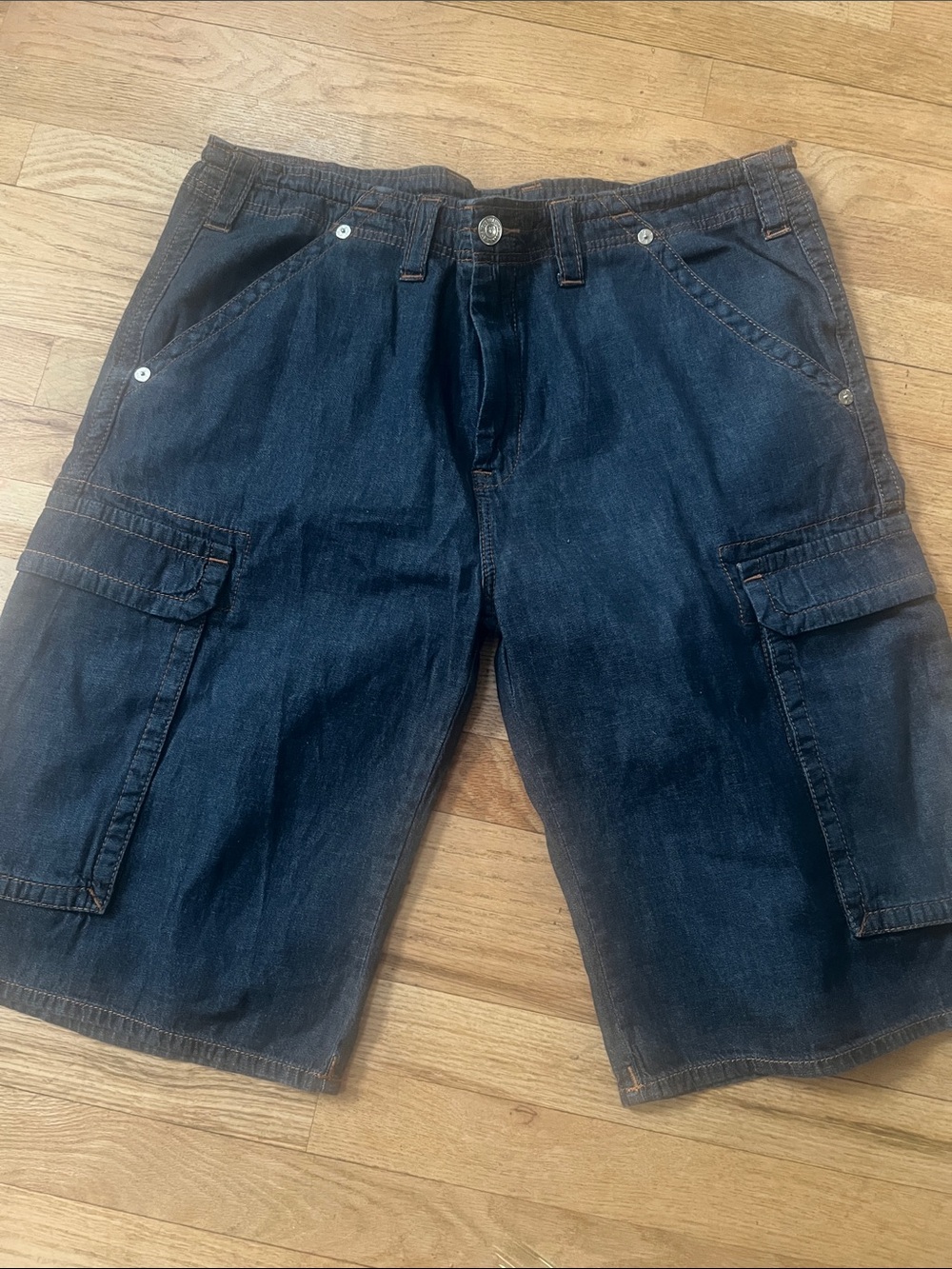 True Religion Dark Blue Cargo Denim Shorts